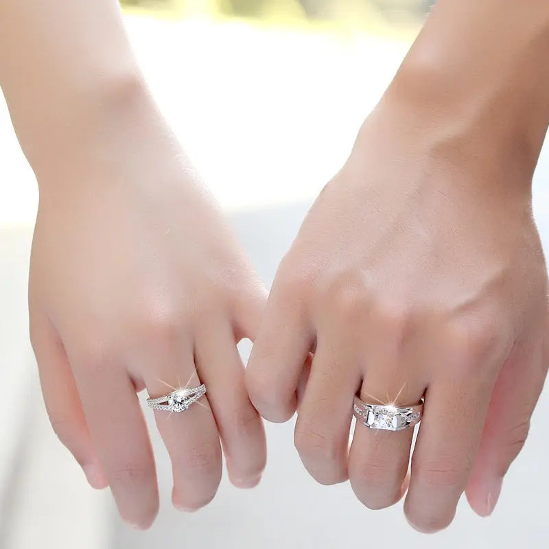 Diamond Romantic Couple Rings Men's Silver Plated Pair Rings null