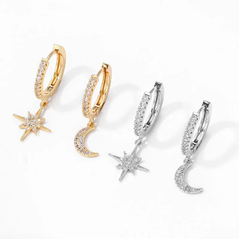 Fashion Star Moon Asymmetric Earrings null