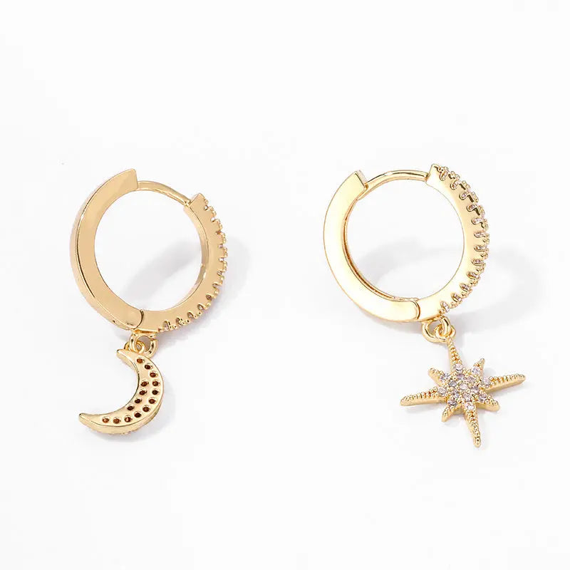 Fashion Star Moon Asymmetric Earrings null