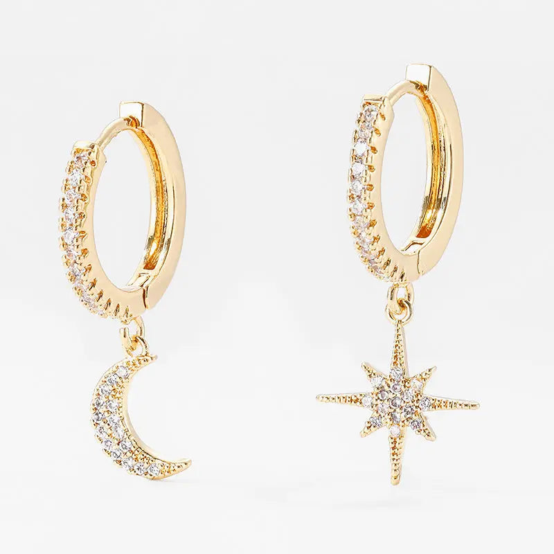 Fashion Star Moon Asymmetric Earrings null
