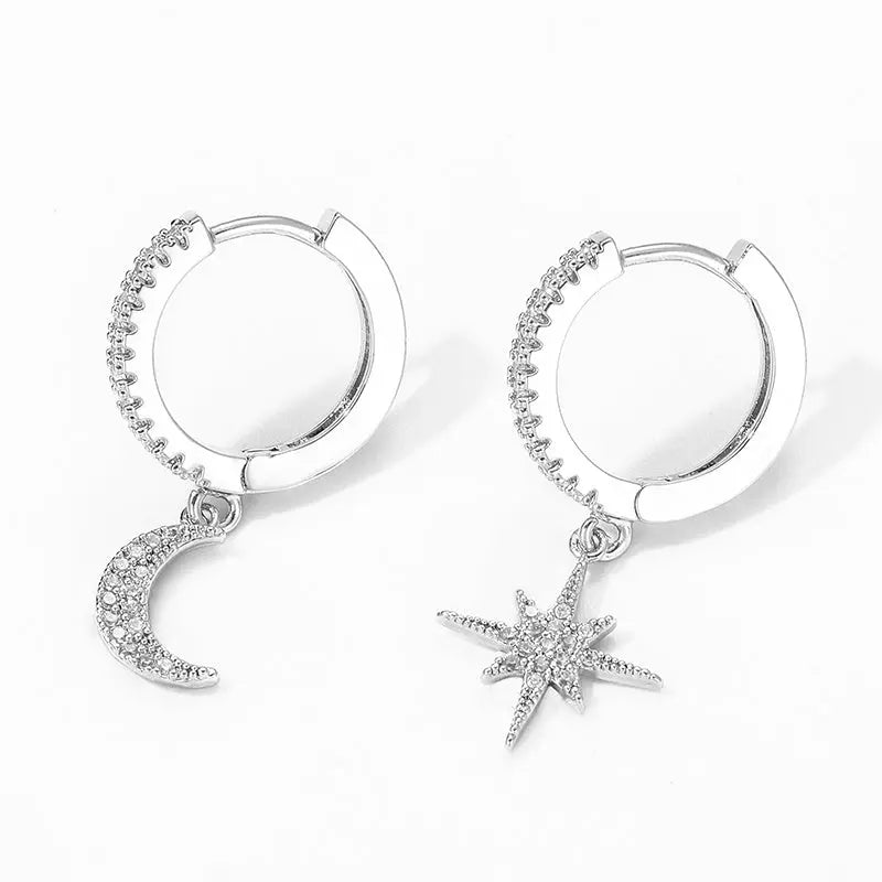 Fashion Star Moon Asymmetric Earrings null
