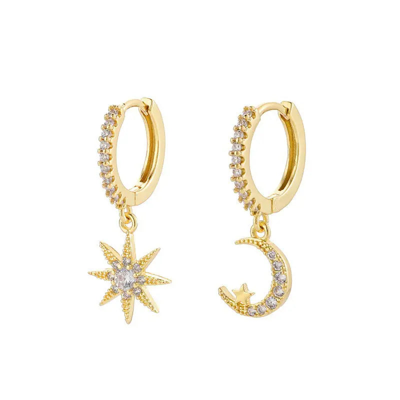 Fashion Star Moon Asymmetric Earrings null