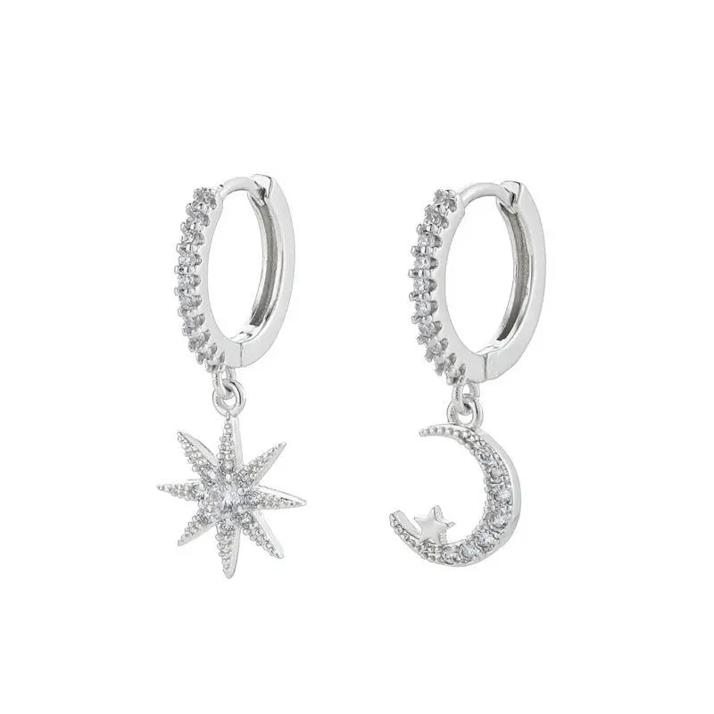 Fashion Star Moon Asymmetric Earrings null