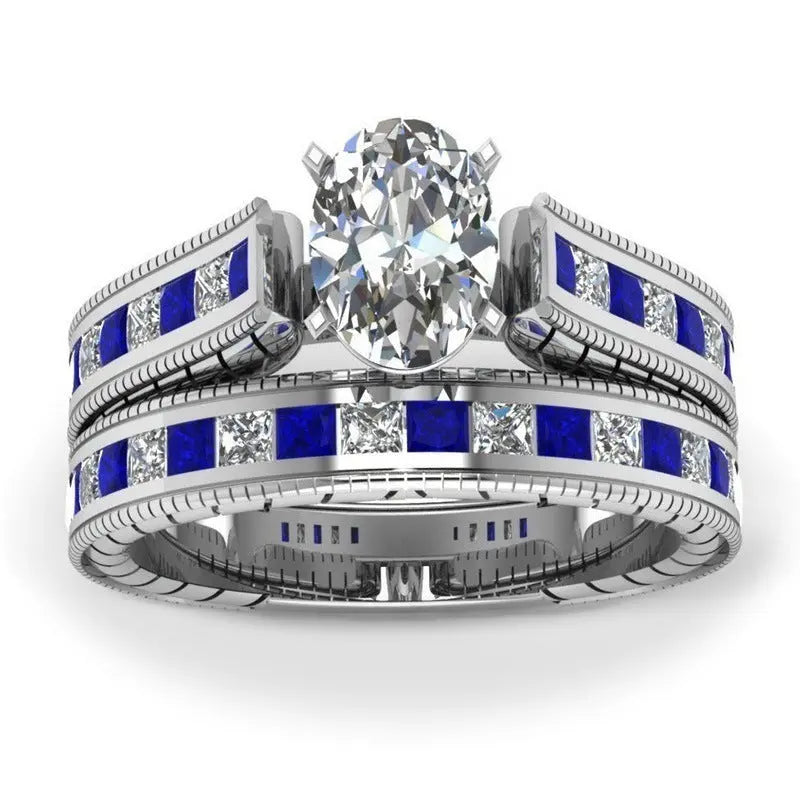 Ladies White And Blue Diamond Rings Couple Set Rings null