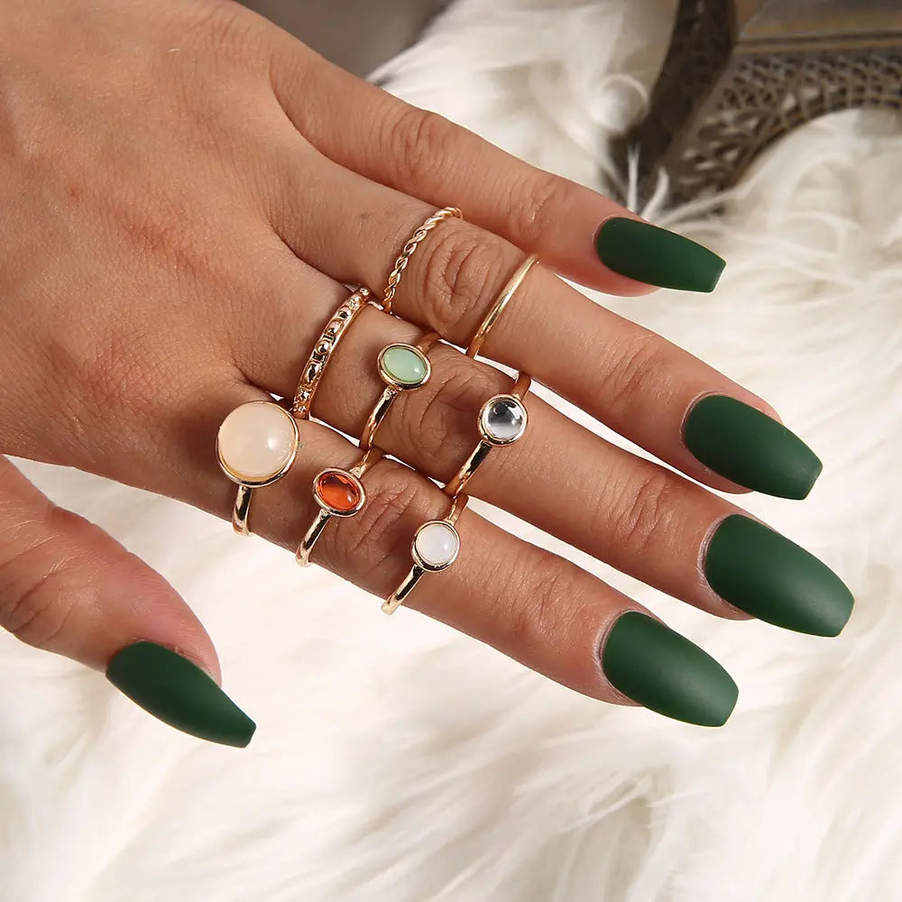 Leaf Crown Geometric Articulation Rings 6 Piece Combination Rings null