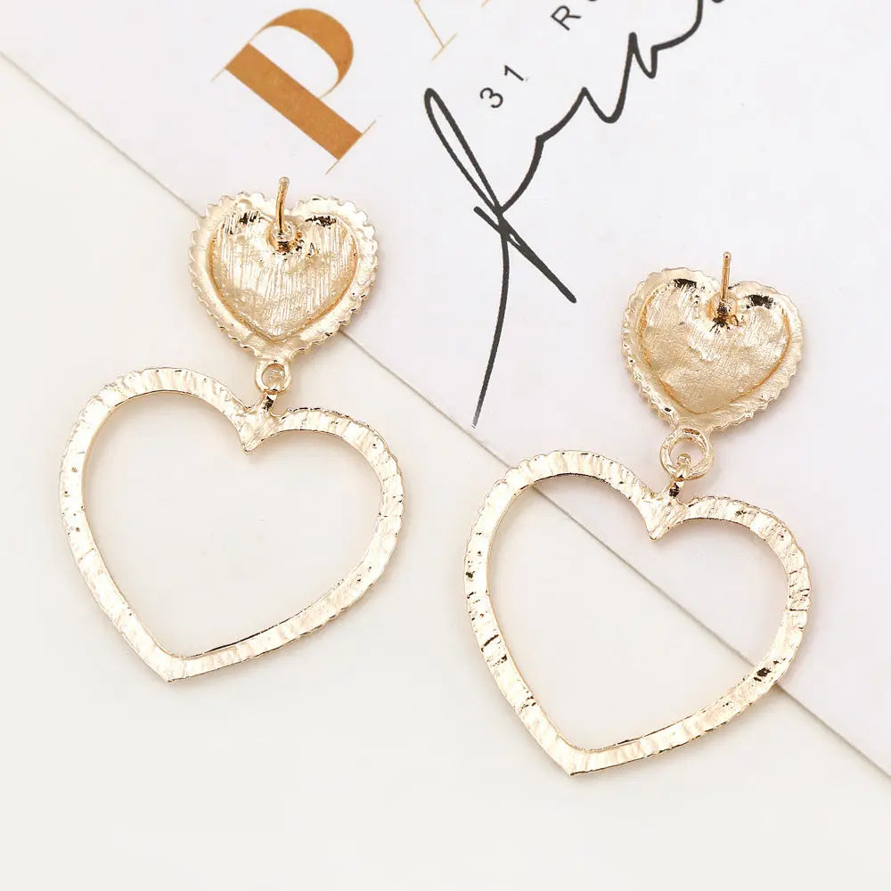 Metal-Sized Heart-Shaped Earrings With Exaggerated Studs Hollow Out Heart Shape null
