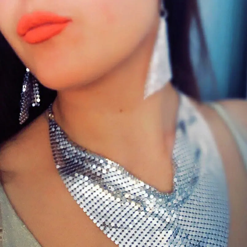 Metal plate necklace necklace earrings null