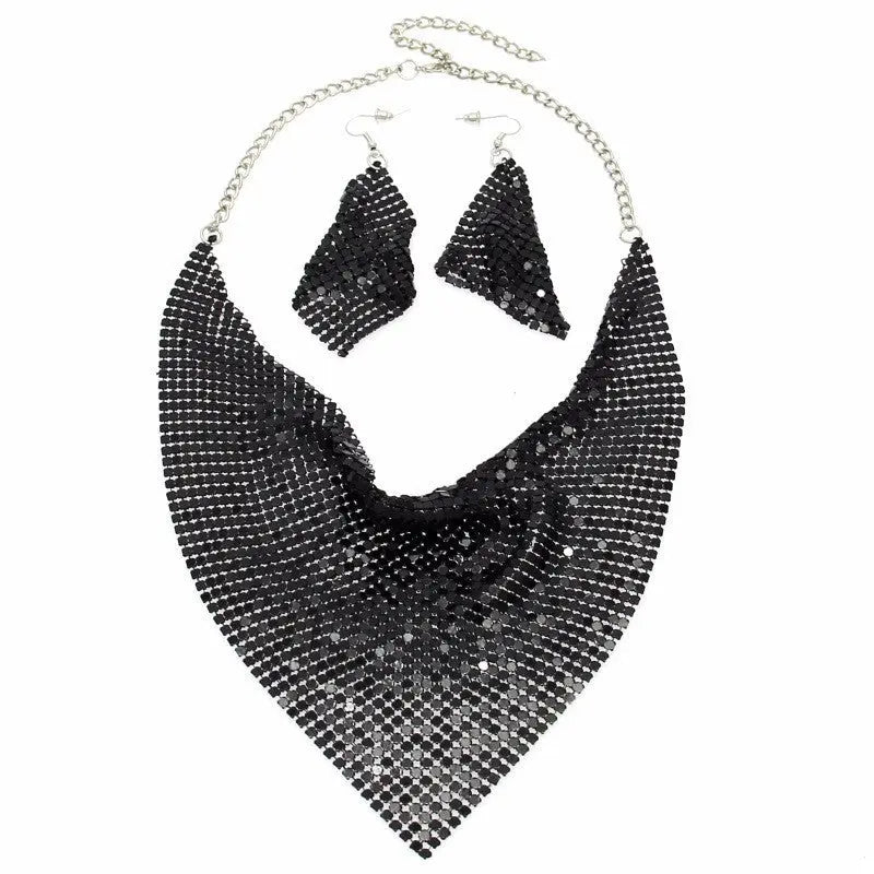 Metal plate necklace necklace earrings null