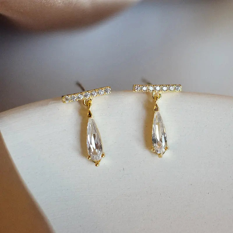 One Word Earrings Temperament Earrings Zircon Drop Earrings Women's Earrings null