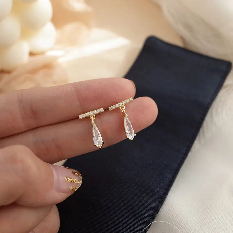 One Word Earrings Temperament Earrings Zircon Drop Earrings Women's Earrings null