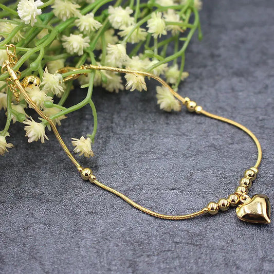 Gothic-Gold-Color-Heart-Pendant-Anklet-For-Women-Ball-Beaded-Anklet-Vintage-Chunky-Jewelry Elegancezakoty