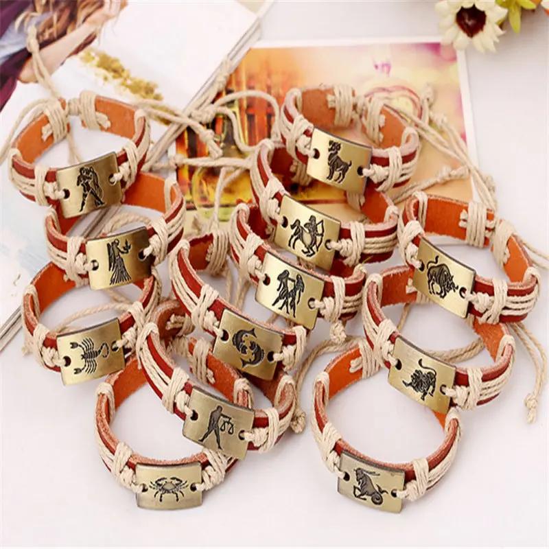 12 Constellation Alloy Bracelet Fashion Men's And Women's Bracelets Couple Bracelets Leather Bracelets null