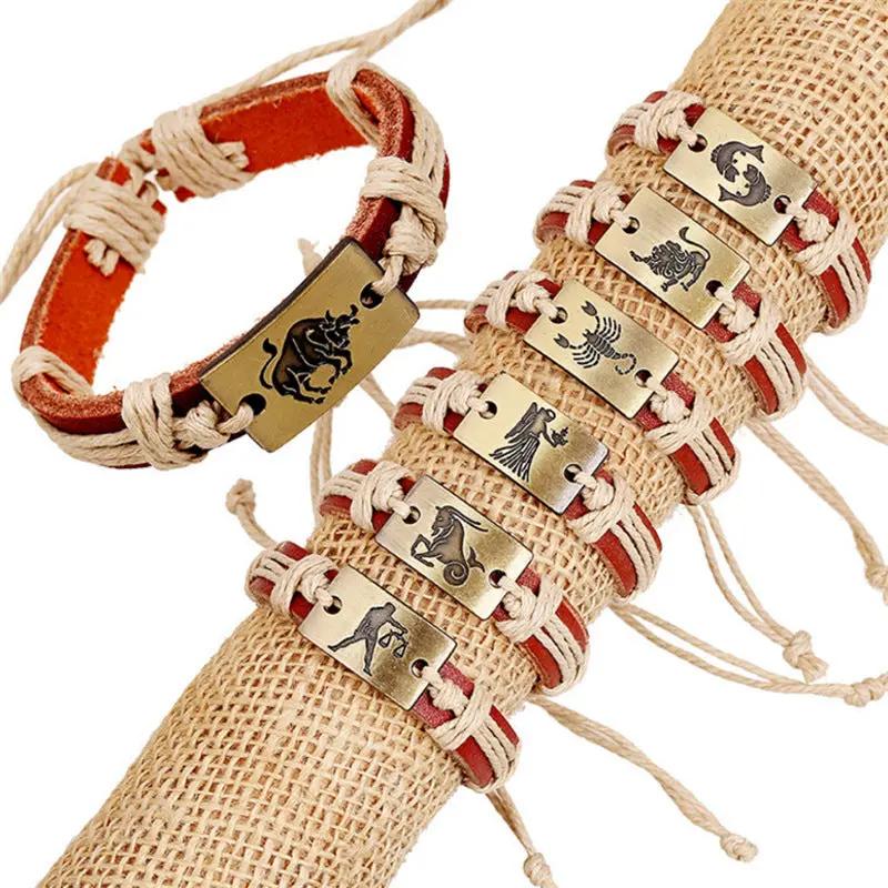 12 Constellation Alloy Bracelet Fashion Men's And Women's Bracelets Couple Bracelets Leather Bracelets null