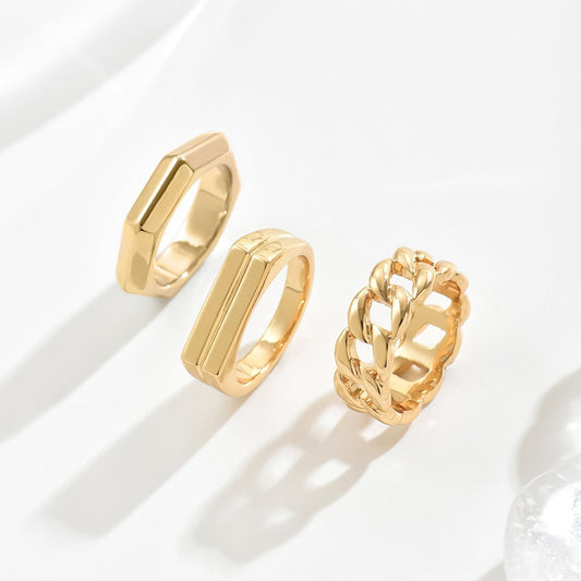 14K Gold Plated  Geometric Ring Set