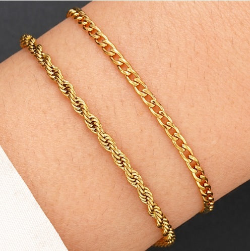 Stainless Steel Twist Chain Bracelet 2-piece Set Fashion