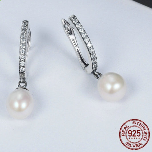 Rhinestone Pearl Personalized Sterling Silver S925 Fashion Stud Earrings For Women