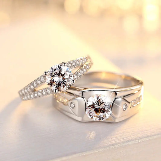 Diamond Romantic Couple Rings Men's Silver Plated Pair Rings null