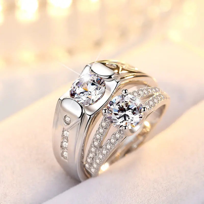 Diamond Romantic Couple Rings Men's Silver Plated Pair Rings null