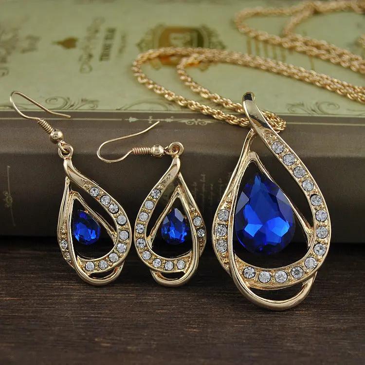 Double Drop Crystal Set Necklace Earrings null