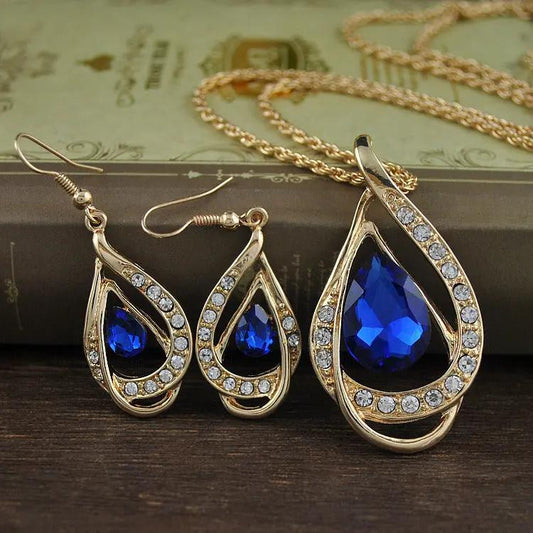 Double Drop Crystal Set Necklace Earrings null