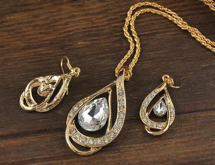 Double Drop Crystal Set Necklace Earrings null