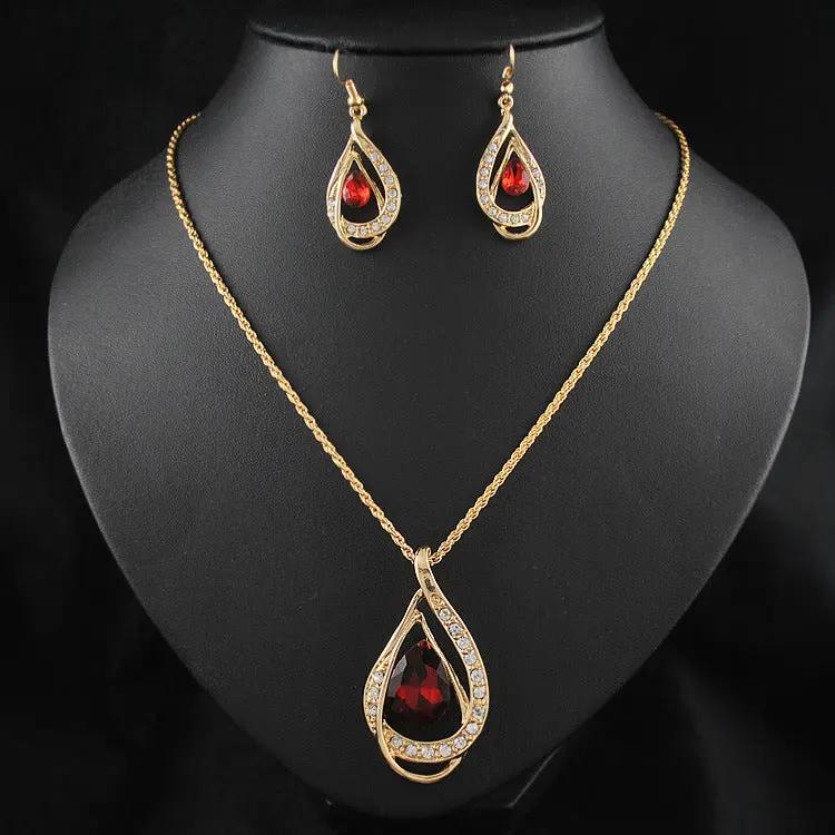 Double Drop Crystal Set Necklace Earrings null