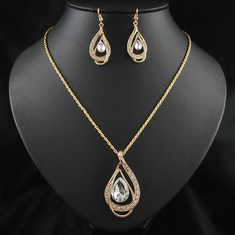 Double Drop Crystal Set Necklace Earrings null
