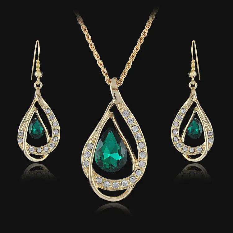 Double Drop Crystal Set Necklace Earrings null