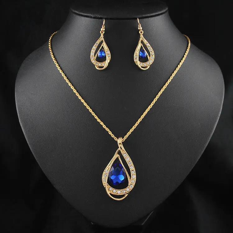 Double Drop Crystal Set Necklace Earrings null