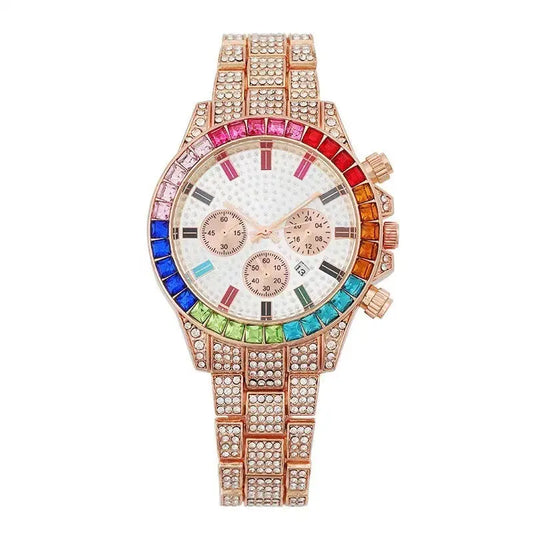 Fake Three-Eye Diamond Colorful Crystals Steel Belt Bracelet Bracelet Three-piece Set null