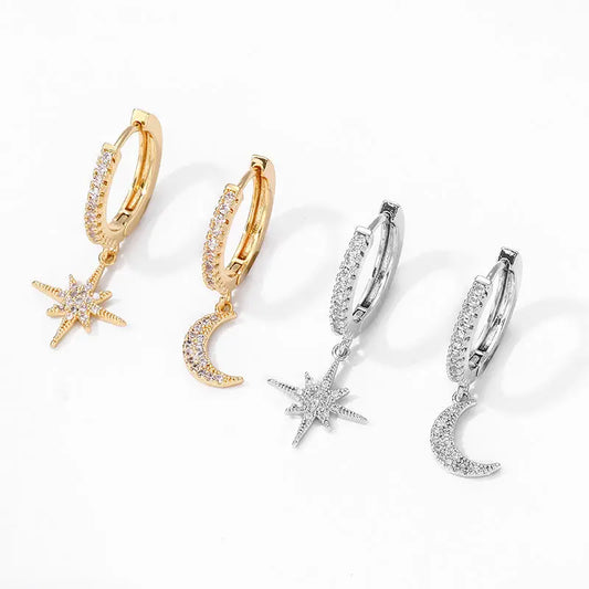 Fashion Star Moon Asymmetric Earrings null