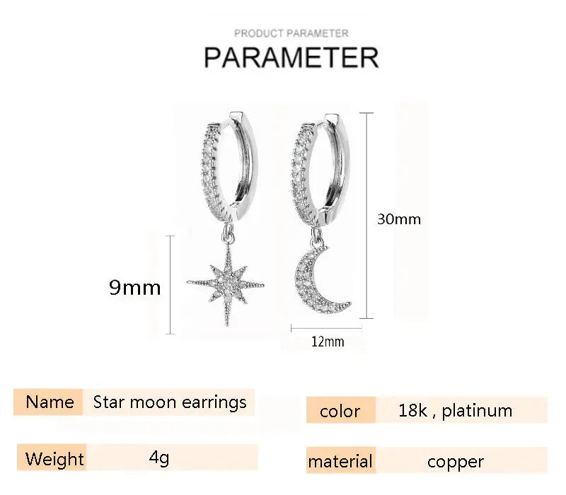 Fashion Star Moon Asymmetric Earrings null
