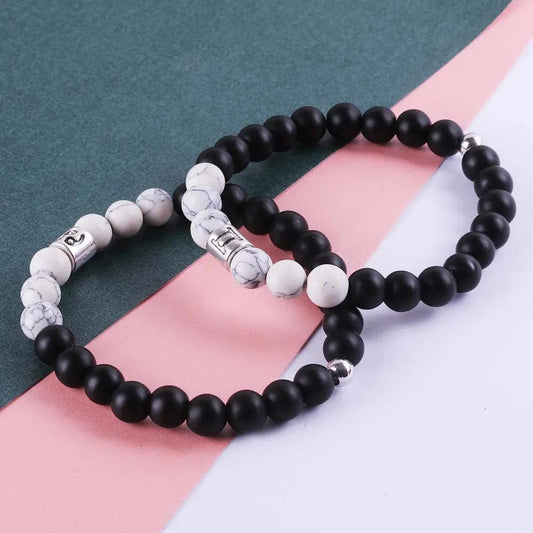 Frosted Black Agate White Turquoise Couple Bracelets For Men And Women Beads Bracelets 12 Constellation Bead Bracelets null