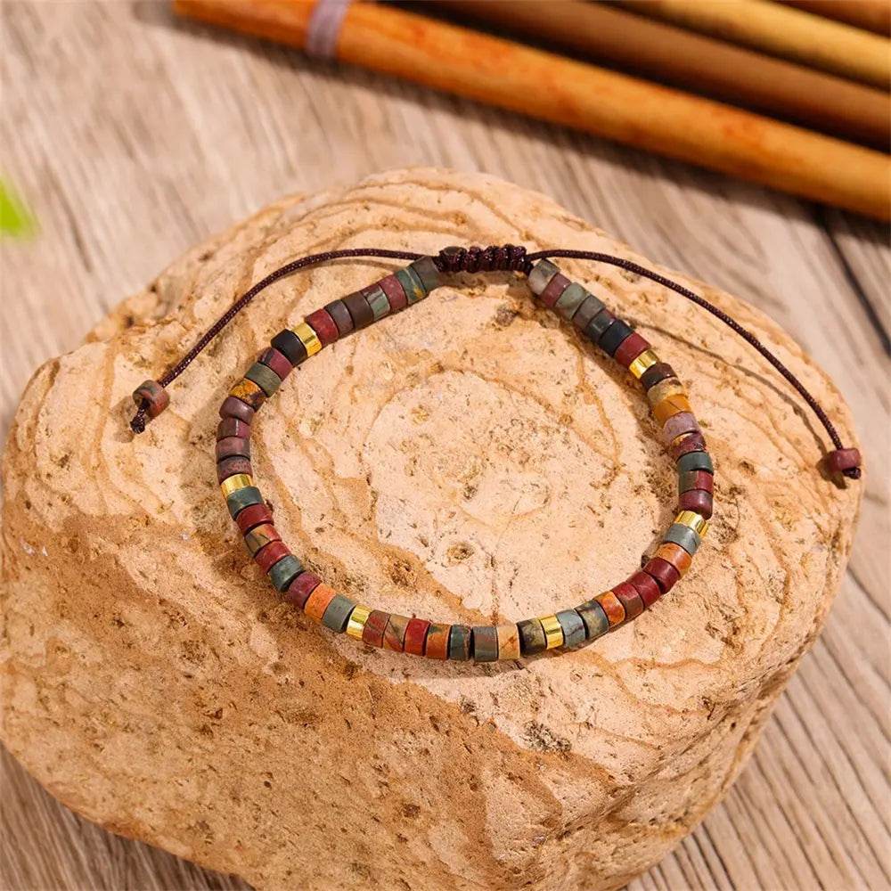 Keleny Natural Gemtones 4mm Round Beads Crystal Adjustable Braided Macrame Tassels Bracelets Unisex - Elegancezakoty