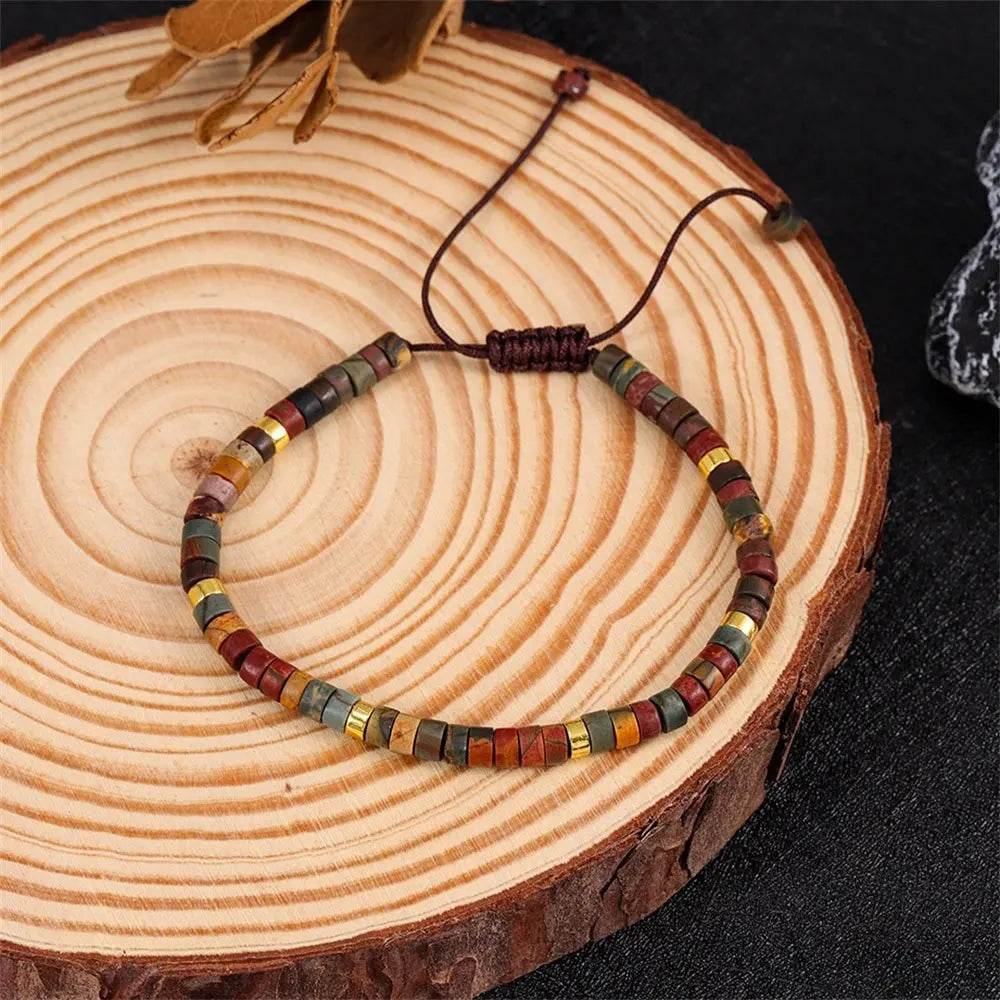 Keleny Natural Gemtones 4mm Round Beads Crystal Adjustable Braided Macrame Tassels Bracelets Unisex - Elegancezakoty