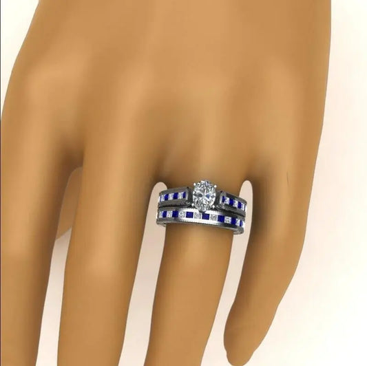 Ladies White And Blue Diamond Rings Couple Set Rings null