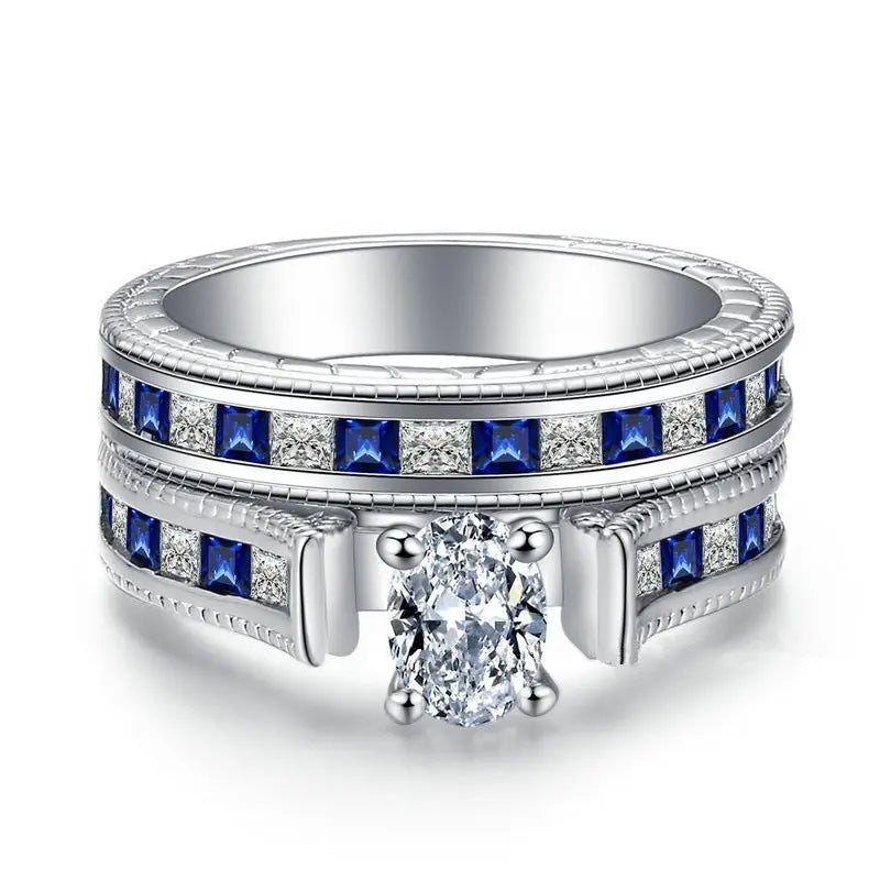 Ladies White And Blue Diamond Rings Couple Set Rings null