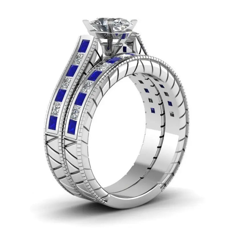 Ladies White And Blue Diamond Rings Couple Set Rings null