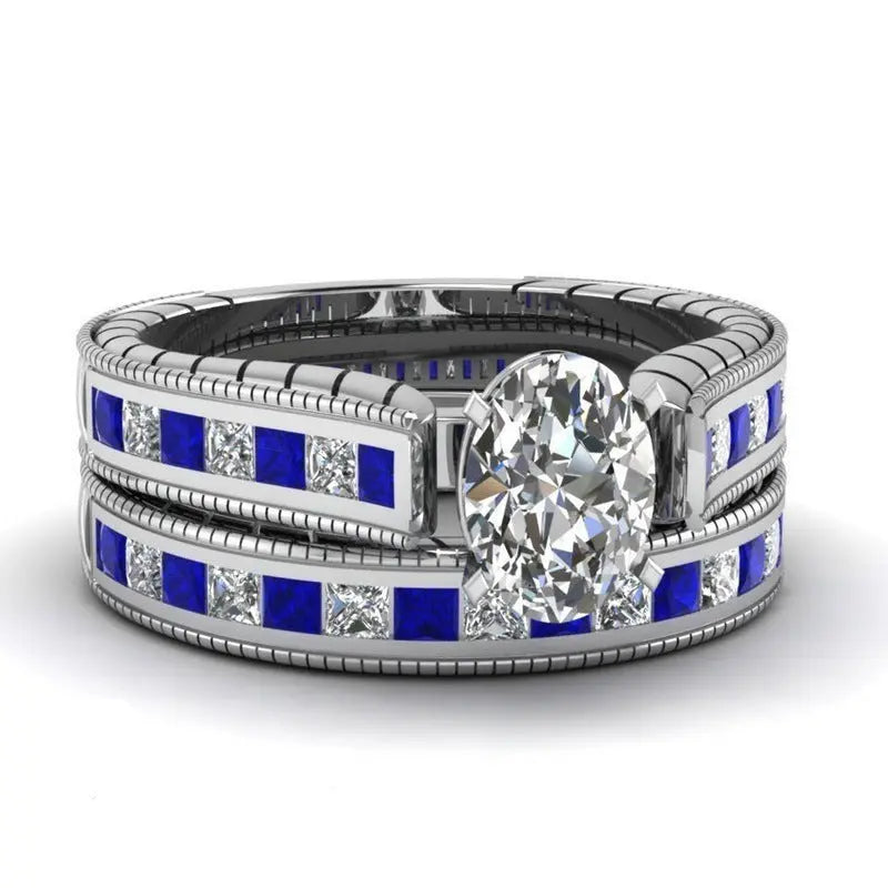 Ladies White And Blue Diamond Rings Couple Set Rings null