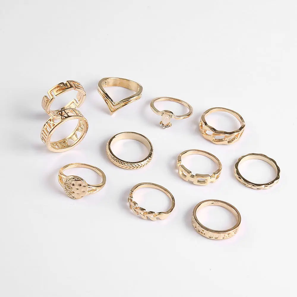 Leaf Crown Geometric Articulation Rings 6 Piece Combination Rings null