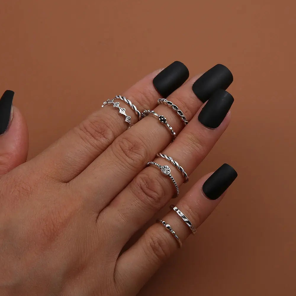 Leaf Crown Geometric Articulation Rings 6 Piece Combination Rings null