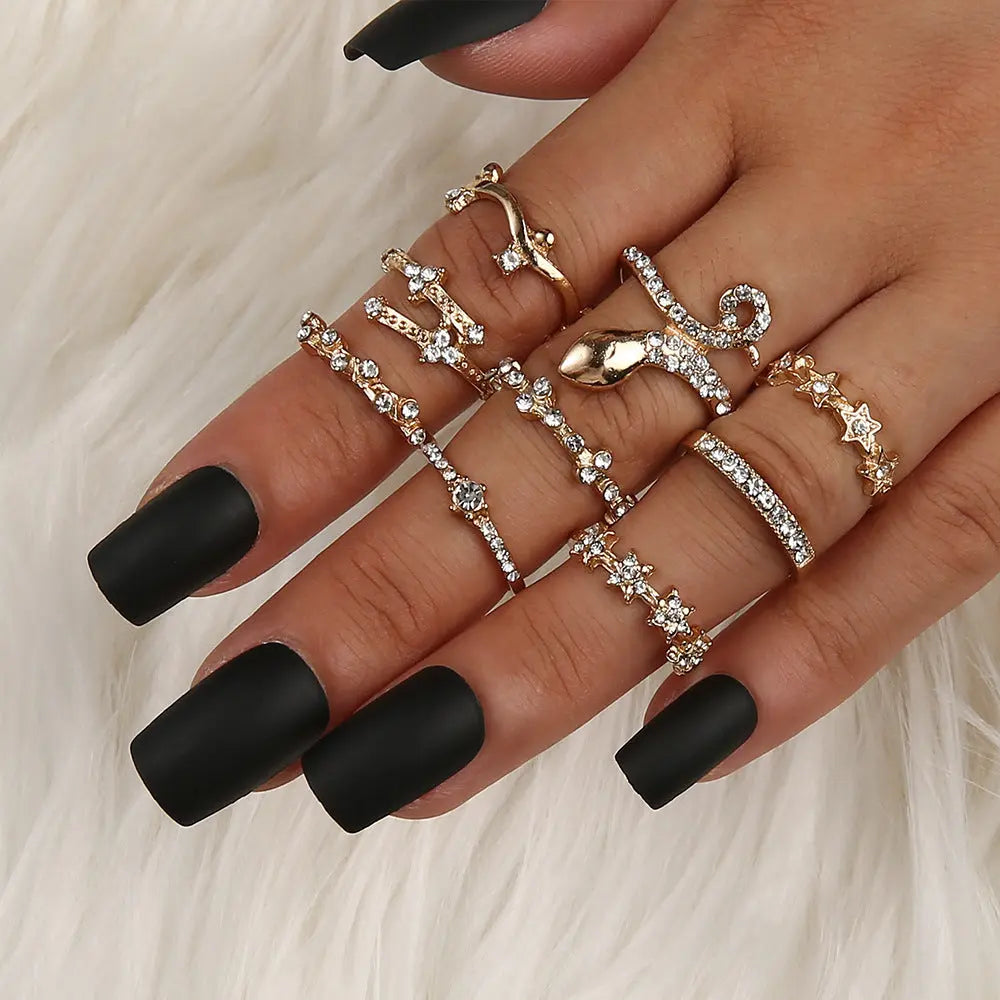 Leaf Crown Geometric Articulation Rings 6 Piece Combination Rings null