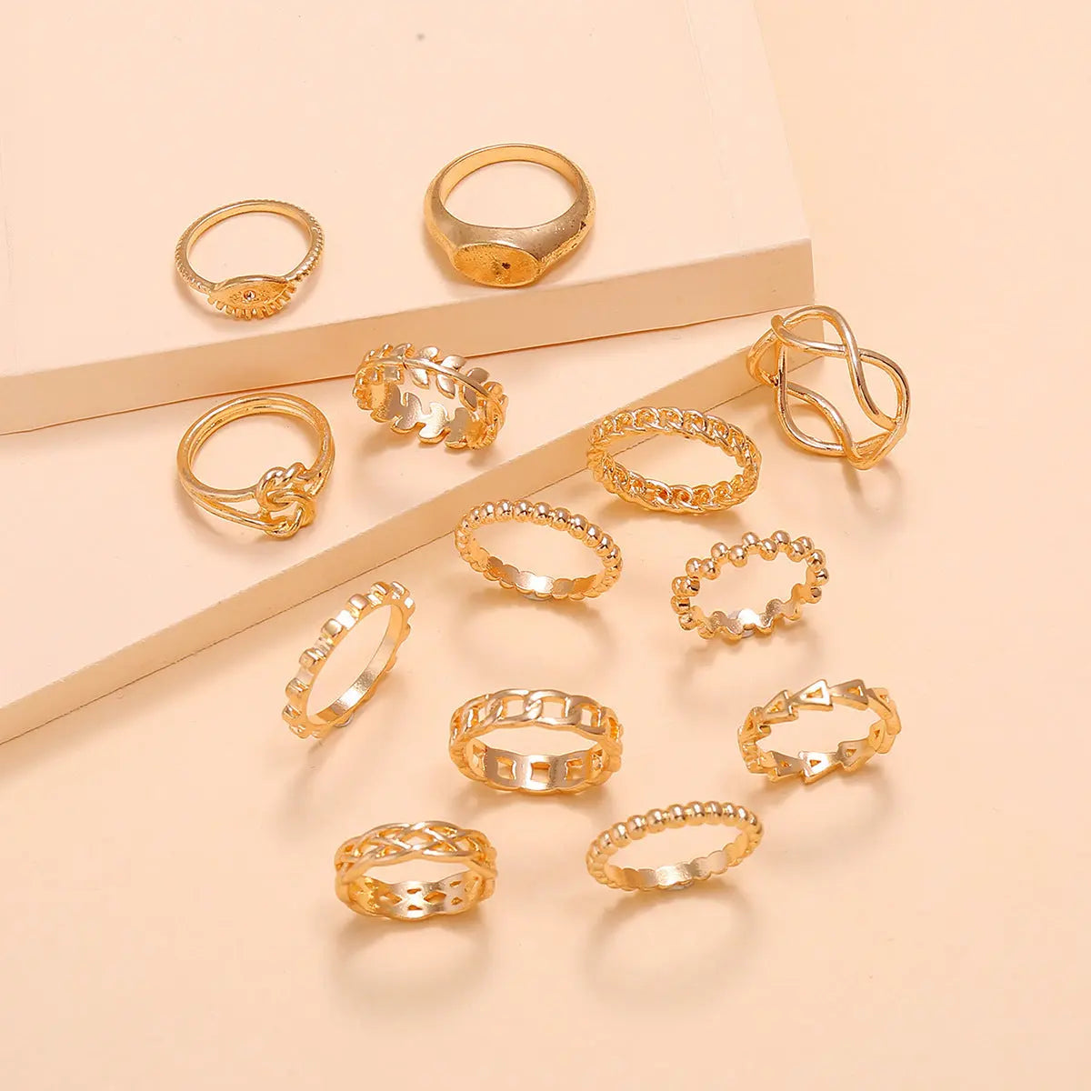 Leaf Crown Geometric Articulation Rings 6 Piece Combination Rings null