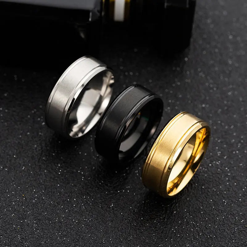 Mens Wedding Rings Black Sliver Gold Pure 8MM Rings null