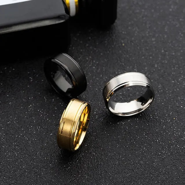 Mens Wedding Rings Black Sliver Gold Pure 8MM Rings null