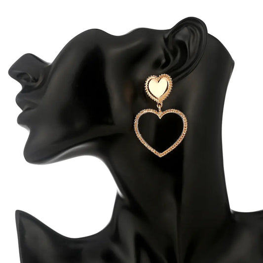 Metal-Sized Heart-Shaped Earrings With Exaggerated Studs Hollow Out Heart Shape null