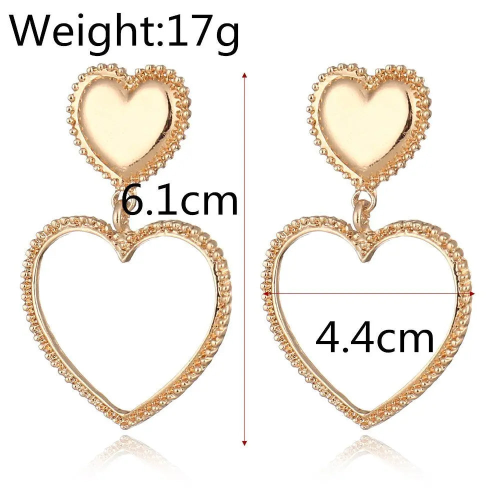 Metal-Sized Heart-Shaped Earrings With Exaggerated Studs Hollow Out Heart Shape null