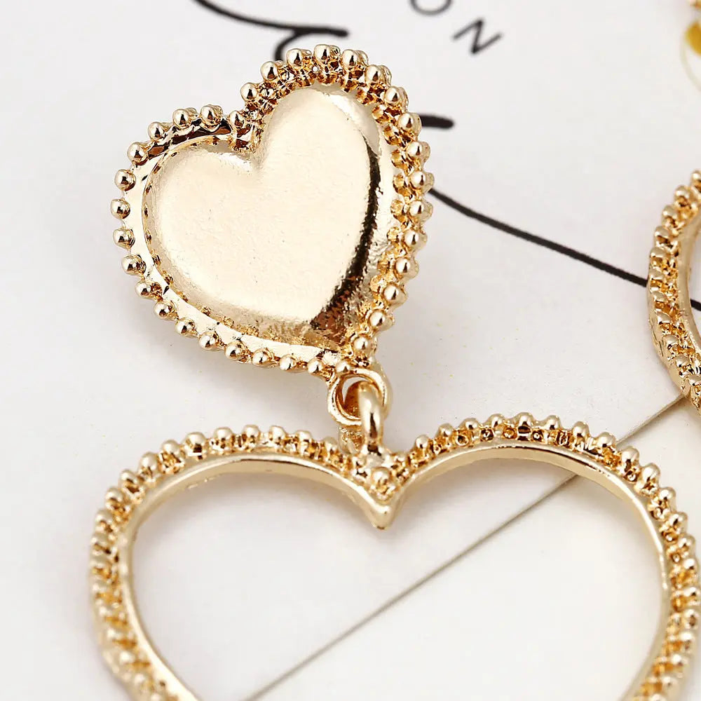 Metal-Sized Heart-Shaped Earrings With Exaggerated Studs Hollow Out Heart Shape null