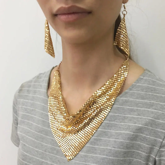 Metal plate necklace necklace earrings null