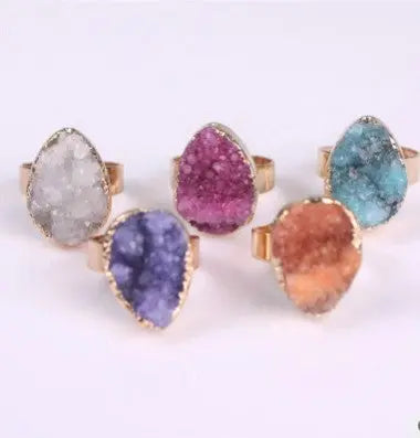 Natural Stone Agate Crystal Bud Women Rings  Rose Vintage Rings null